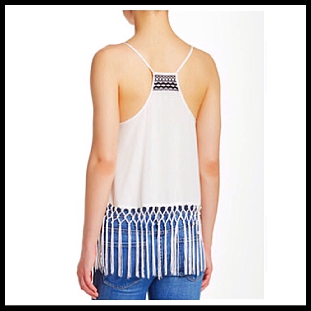 WHITE BOHO FRINGE TRIM CROP TANK A2C - Picture 2 of 8